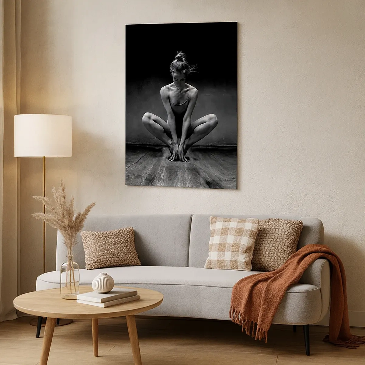 Impression sur toile - Image sur toile - Portrait en noir et blanc d'une danseuse en pleine concentration. - 50x70cm - Concentration de l'énergie de la danse - Décoration murale moderne pour le salon et la chambre ARTTOR