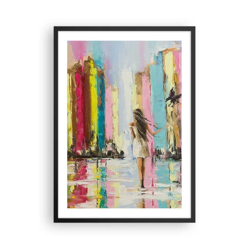 Affiche dans un cadre noir - Poster - Une femme parmi des bâtiments colorés dans un style impressionniste - 50x70cm - Viens avec moi - Décoration murale moderne pour le salon et la chambre ARTTOR
