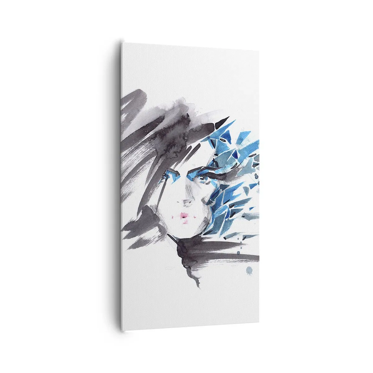 Impression sur toile - Image sur toile - Portrait sensuel en gris et bleu - 65x120 cm