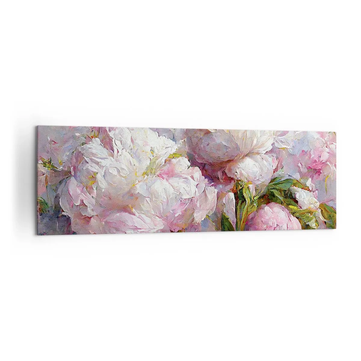 Impression sur toile - Image sur toile - Fleurs de pivoine romantiques aux couleurs pastel - 160x50cm - Un bouquet plein de vie - Décoration murale moderne pour le salon et la chambre ARTTOR