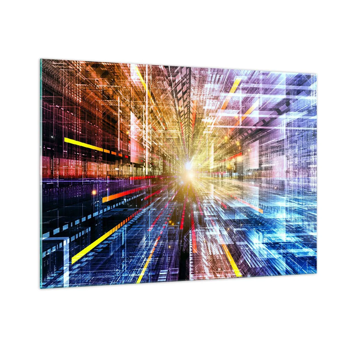 Impression sur verre - Image sur verre - Vision abstraite avec des lignes colorées et de la lumière - 100x70cm - Couloir lumineux - Décoration murale moderne pour le salon et la chambre ARTTOR