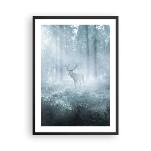 Affiche dans un cadre noir - Poster - Cerf dans le brouillard matinal dans la forêt - 50x70cm - Visite matinale du domaine - Décoration murale moderne pour le salon et la chambre ARTTOR