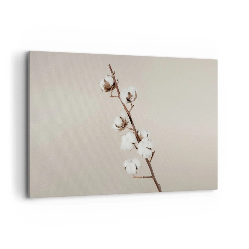 Impression sur toile - Image sur toile - Un brin de coton sur fond beige - 120x80cm - A la source de la douceur - Décoration murale moderne pour le salon et la chambre ARTTOR