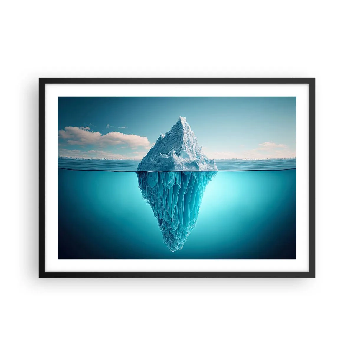 Affiche dans un cadre noir - Poster - Un iceberg visible au-dessus et au-dessous de la surface de l'eau - 70x50cm - Reine de Glace - Décoration murale moderne pour le salon et la chambre ARTTOR
