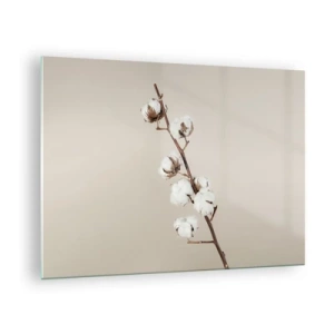 Impression sur verre - Image sur verre - Un brin de coton sur un fond clair et minimaliste - 70x50cm - A la source de la douceur - Décoration murale moderne pour le salon et la chambre ARTTOR