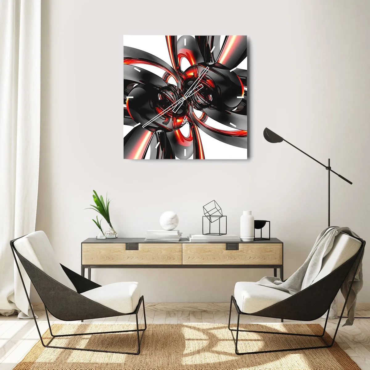 Horloge murale - Pendule murale - Mouvement de graphite et rouge - 30x30 cm