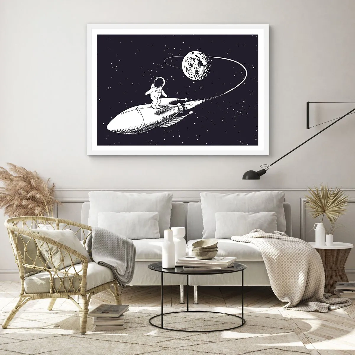 Affiche dans un cadre blanc - Poster - Surfeur de l'espace - 100x70 cm