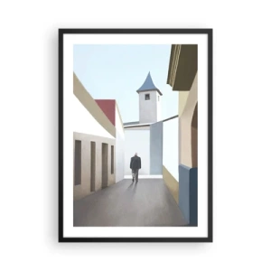 Affiche dans un cadre noir - Poster - Une rue minimaliste avec un passant solitaire - 50x70cm - Une promenade ensoleillée - Décoration murale moderne pour le salon et la chambre ARTTOR