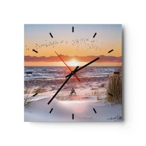 Horloge murale - Pendule murale - Coucher de soleil sur la mer avec vue sur les dunes - 30x30cm - Paysage horizontal - Décoration murale moderne pour le salon et la chambre ARTTOR
