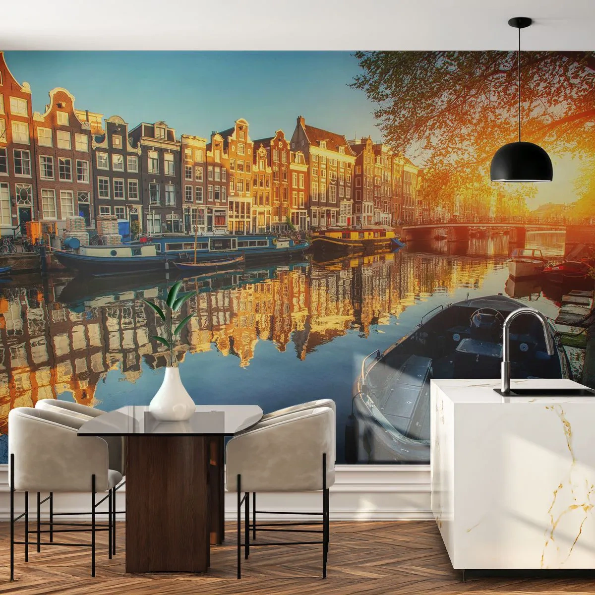 Papier Peint Photo Standard Eco - Début de journée à Amsterdam - Ville, Amsterdam, Architecture - 250x175 cm