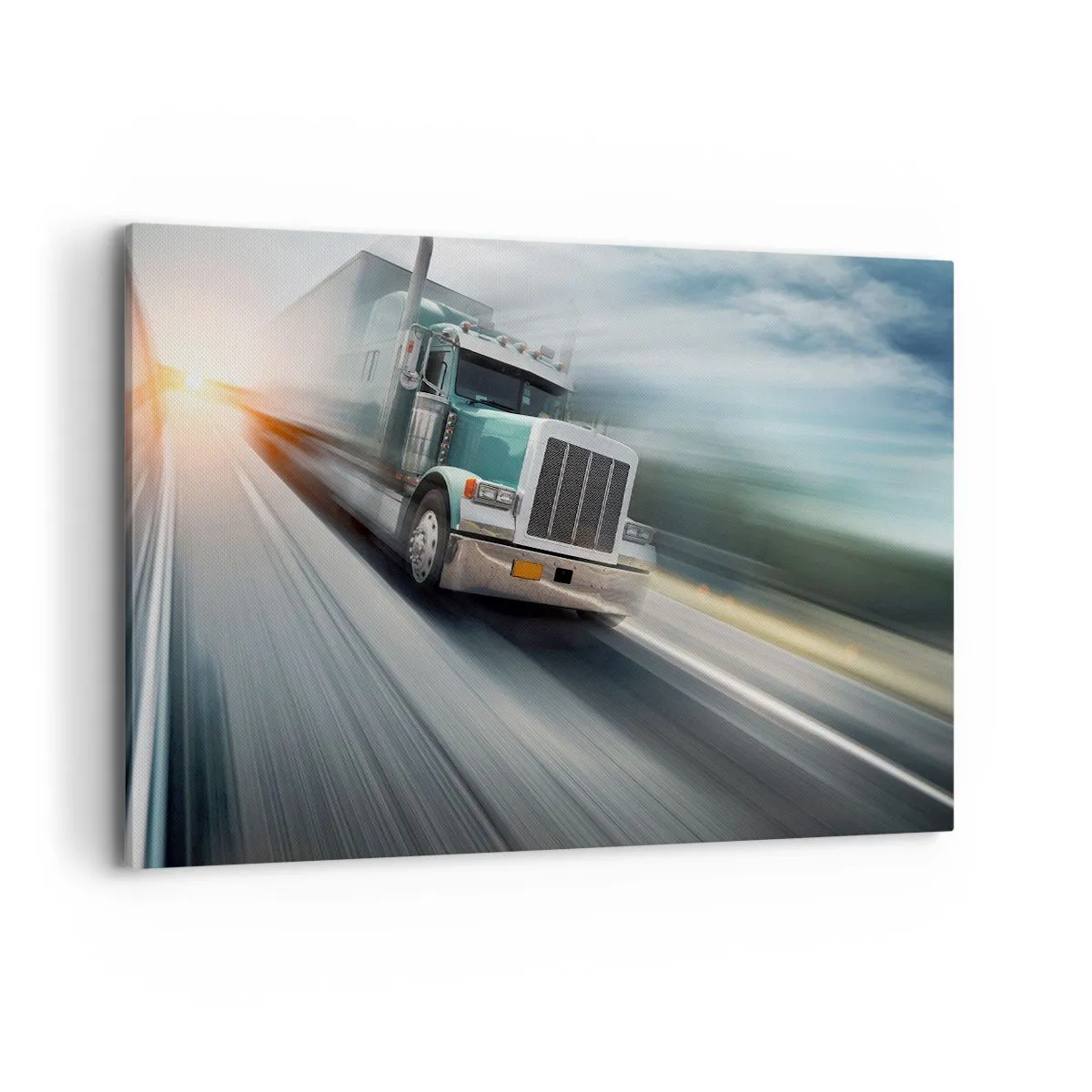 Impression sur toile - Image sur toile - Un camion sur l'autoroute en mouvement au coucher du soleil - 120x80cm - Le géant américain est en fuite - Décoration murale moderne pour le salon et la chambre ARTTOR
