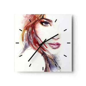 Horloge murale - Pendule murale - Une aquarelle subtile du visage d'une femme au regard expressif. - 30x30cm - Vademecum - suivez-moi - Décoration murale moderne pour le salon et la chambre ARTTOR