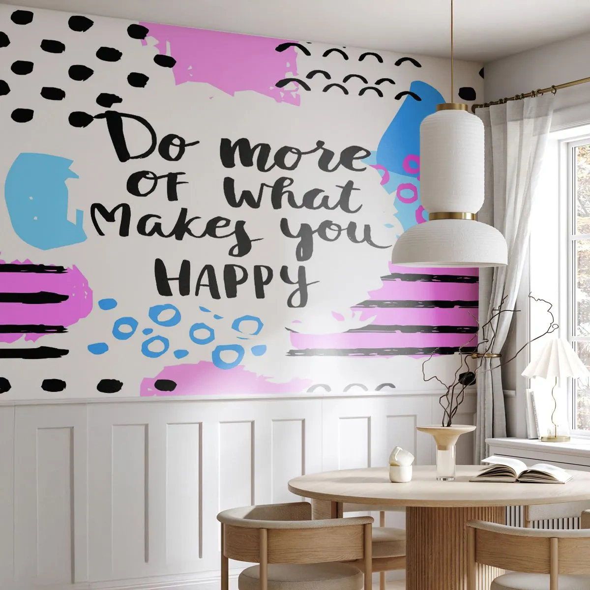 Papier Peint Photo Premium Sand - Inscription de motivation avec des motifs abstraits colorés - 100x70cm - Comment être heureux - Décoration murale moderne pour le salon et la chambre ARTTOR