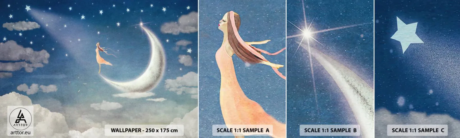 Échantillon De Papier Peint Standard Eco - Valise bleue - Abstraction, Pour les enfants, Lune - 100x30 cm