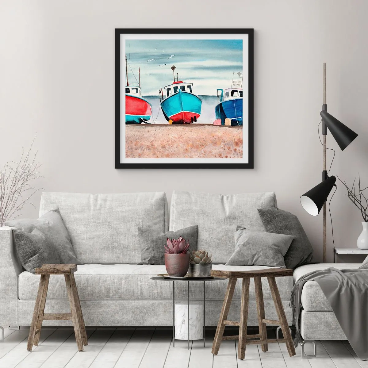 Affiche dans un cadre noir - Poster - Prêt pour la pêche - 40x40 cm