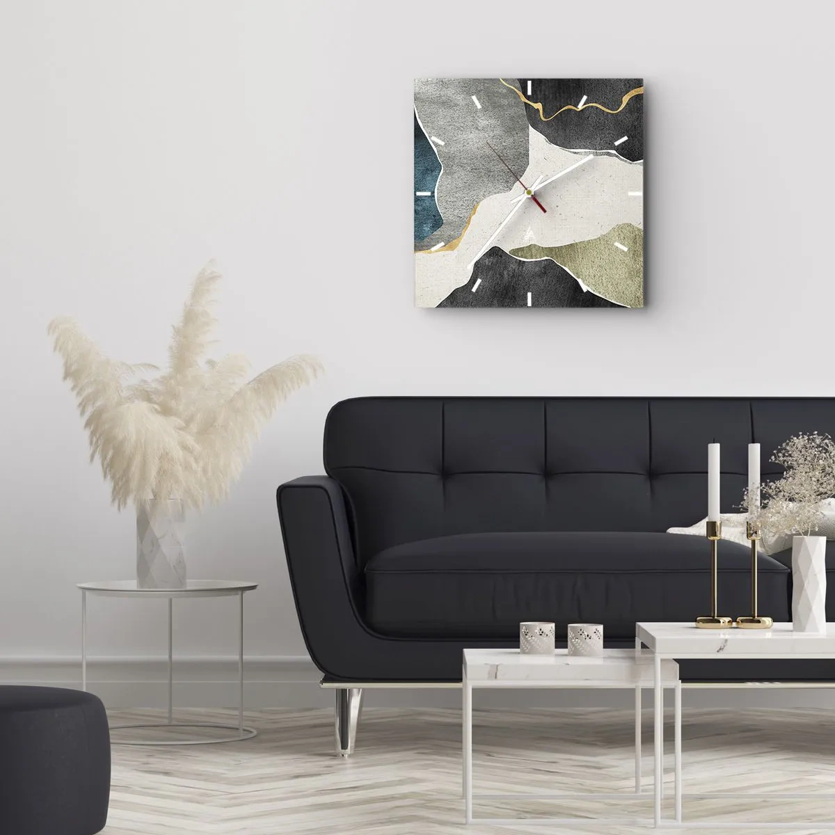 Horloge murale - Pendule murale - Composition mosaïque avec un fil d'or - 40x40 cm