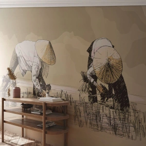 Papier Peint Autocollant Deluxe Sticker - Récolte réussie - Asie, Plantation de riz, Rizière - 500x350 cm