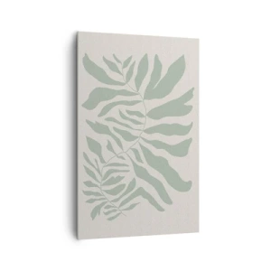 Impression sur toile - Image sur toile - Un motif de brindilles délicat avec des feuilles dans une nuance de vert émeraude - 80x120cm - Brindille d'émeraude - Décoration murale moderne pour le salon et la chambre ARTTOR