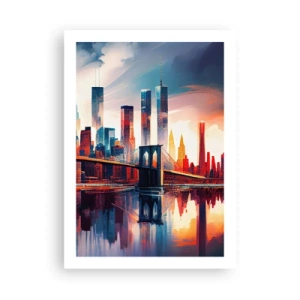 Affiche - Poster - Panorama de la ville avec un pont et un reflet dans l'eau - 50x70cm - New York onirique - Décoration murale moderne pour le salon et la chambre ARTTOR