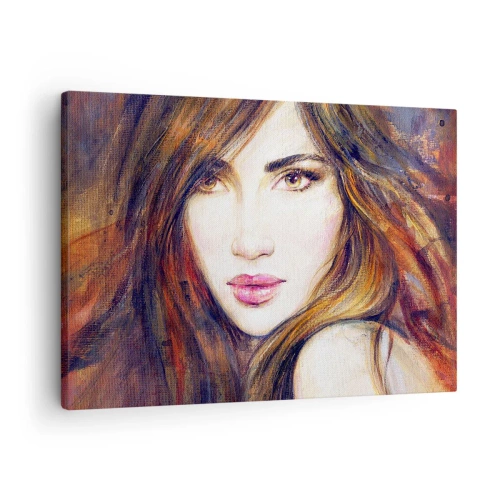Impression sur toile - Image sur toile - Portrait d'une femme dans un style pictural - 70x50cm - Un sou pour vos pensées - Décoration murale moderne pour le salon et la chambre ARTTOR