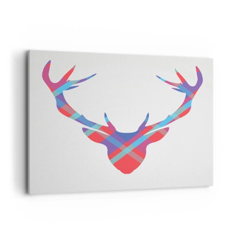Impression sur toile - Image sur toile - Image géométrique d'un cerf sur fond clair - 100x70cm - Cerf écossais - Décoration murale moderne pour le salon et la chambre ARTTOR