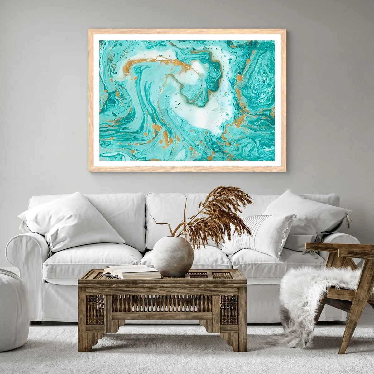 Affiche dans un chêne clair - Poster - Sous la grande vague de l'ère Edo - 40x30 cm