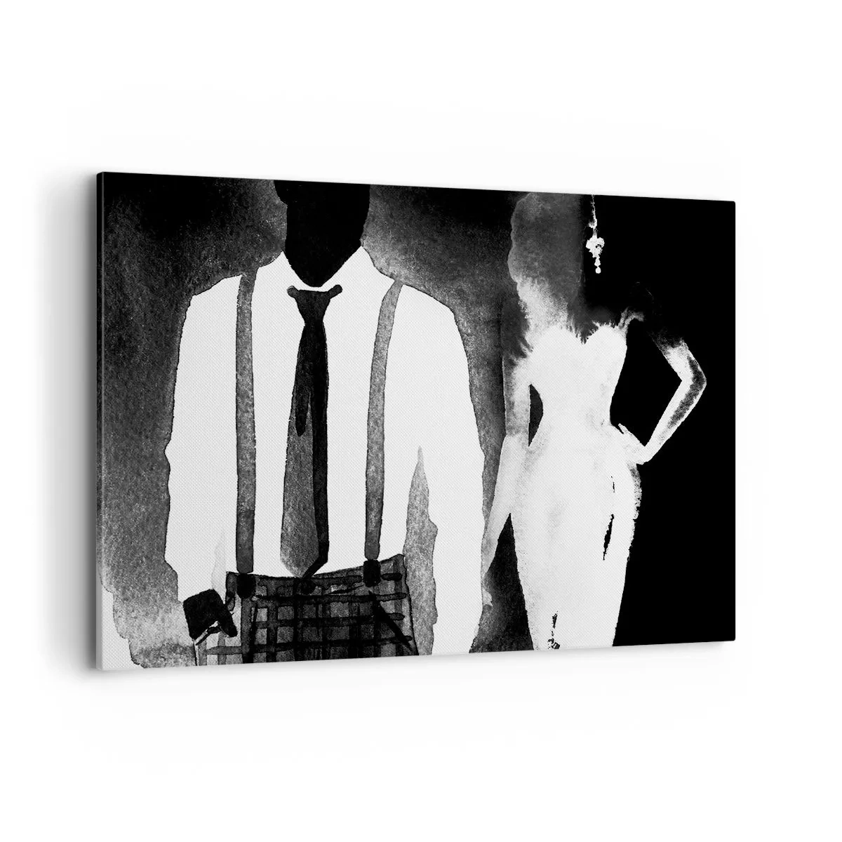 Impression sur toile - Image sur toile - Personnages de style noir, élégance et mystère en noir et blanc - 120x80cm - Ambiance noire - Décoration murale moderne pour le salon et la chambre ARTTOR