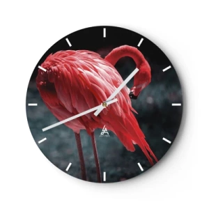 Horloge murale - Pendule murale - Un flamant rouge sur fond sombre dans une photo élégante - 30x30cm - Poème cramoisi de la nature - Décoration murale moderne pour le salon, la cuisine et la chambre ARTTOR