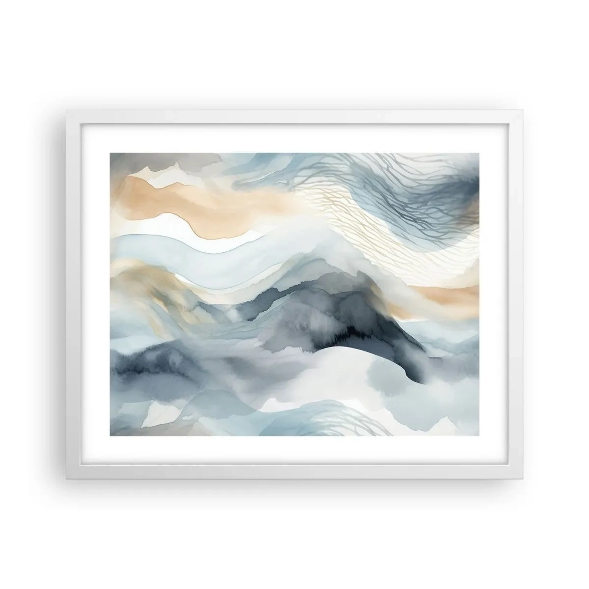 Affiche dans un cadre blanc - Poster - Abstraction enneigée et brumeuse - 50x40 cm
