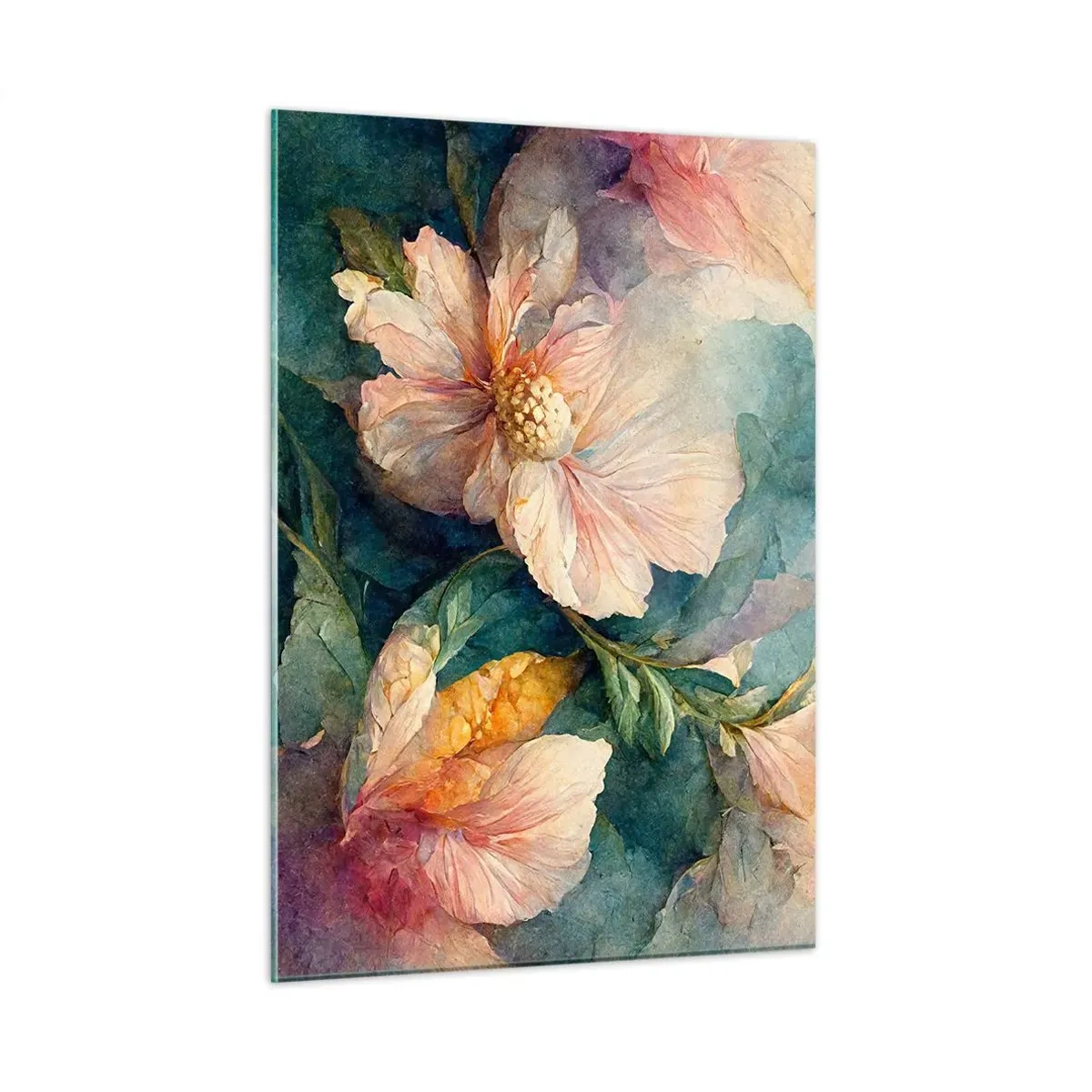 Impression sur verre - Image sur verre - Fleurs délicates aux tons pastel aquarelles - 50x70cm - Uniquement de la subtilité - Décoration murale moderne pour le salon et la chambre ARTTOR