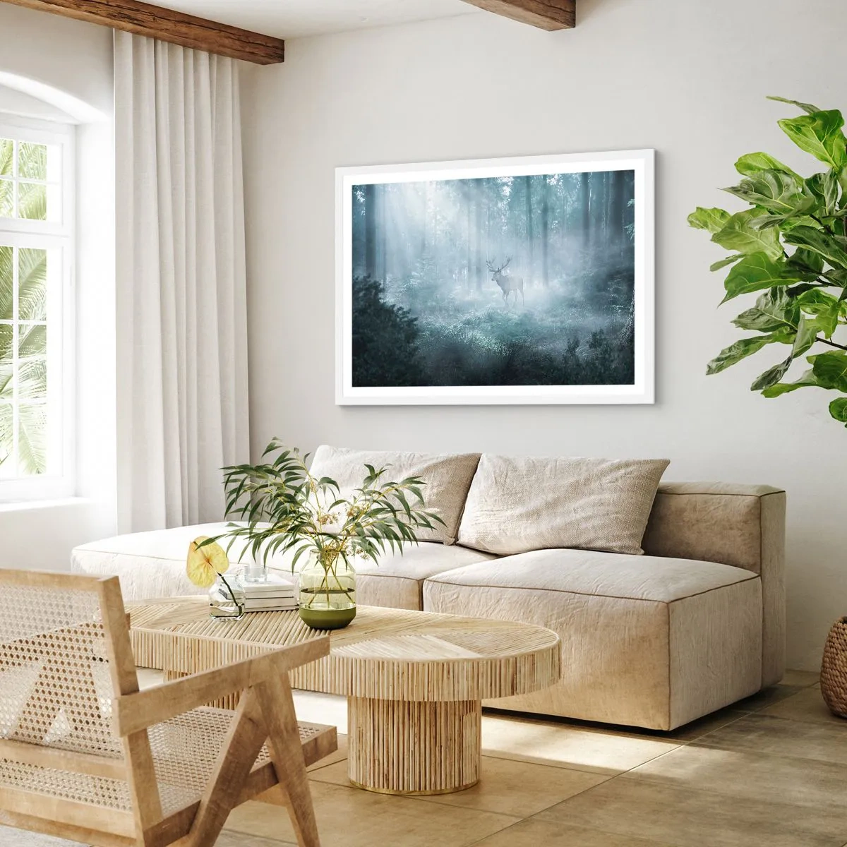 Affiche dans un cadre blanc - Poster - Visite matinale du domaine - 50x40 cm