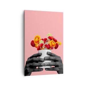 Impression sur toile - Image sur toile - Mains tenant un bouquet de fleurs colorées - 80x120cm - Apothéose de la vie - Décoration murale moderne pour le salon et la chambre ARTTOR