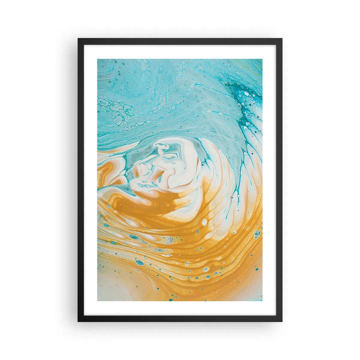 Affiche dans un cadre noir - Poster - Tourbillon abstrait dans les tons de bleu et d'orange - 50x70cm - Tourbillon pastel - Décoration murale moderne pour le salon et la chambre ARTTOR