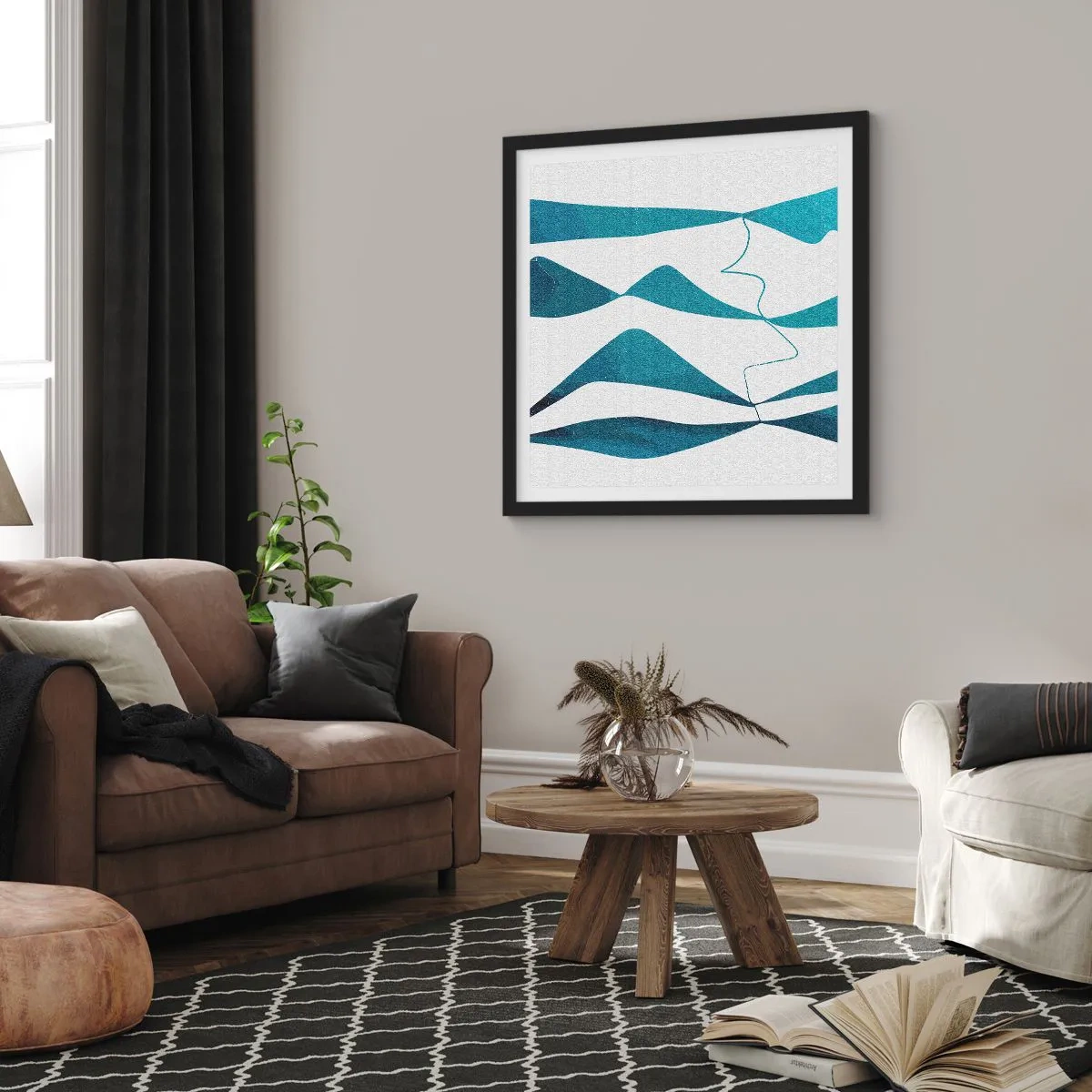 Affiche dans un cadre noir - Poster - Abstraction : composé turquoise - 30x30 cm