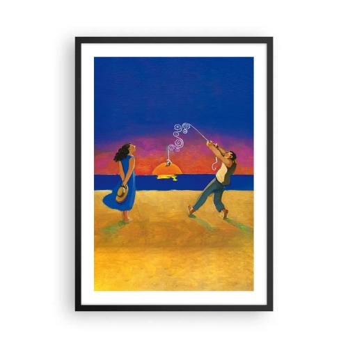 Affiche dans un cadre noir - Poster - Personnages sur la plage au coucher du soleil - 50x70cm - Plus qu'une étoile dans le ciel - Décoration murale moderne pour le salon et la chambre ARTTOR