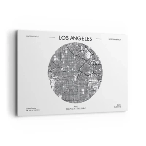 Impression sur toile - Image sur toile - Une carte de Los Angeles dans un style minimaliste en noir et blanc - 120x80cm - Anatomie de Los Angeles - Décoration murale moderne pour le salon et la chambre ARTTOR