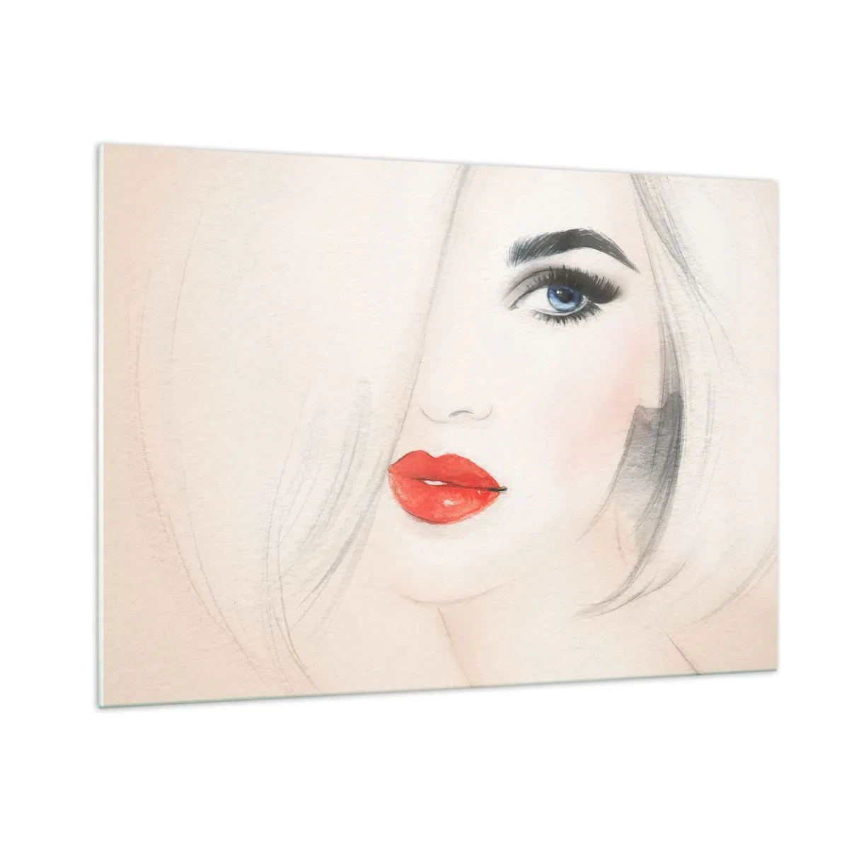 Impression sur verre - Image sur verre - Portrait d'une femme aux cheveux clairs, aux lèvres rouges et aux yeux bleus - 100x70cm - Il hypnotise et enivre - Décoration murale moderne pour le salon et la chambre ARTTOR