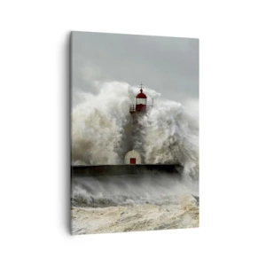 Impression sur toile - Image sur toile - Un phare entouré de vagues violentes pendant une tempête - 50x70cm - La colère de l'océan - Décoration murale moderne pour le salon et la chambre ARTTOR