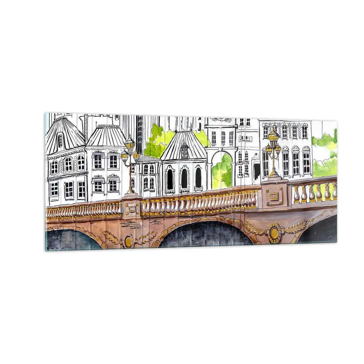Impression sur verre - Image sur verre - Une ville comme peinte - 100x40 cm