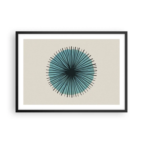 Affiche dans un cadre noir - Poster - Forme circulaire abstraite avec des rayons bleus - 70x50cm - Rayonnant dans l'azur - Décoration murale moderne pour le salon et la chambre ARTTOR