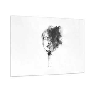 Impression sur verre - Image sur verre - Portrait noir et blanc d'une femme avec une ombre abstraite - 100x70cm - De quoi rêve la fille - Décoration murale moderne pour le salon et la chambre ARTTOR