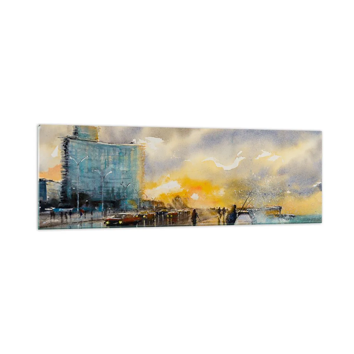 Impression sur verre - Image sur verre - Une vue pittoresque de la promenade en bord de mer au coucher du soleil - 160x50cm - La vie sur le rivage - Décoration murale moderne pour le salon et la chambre ARTTOR