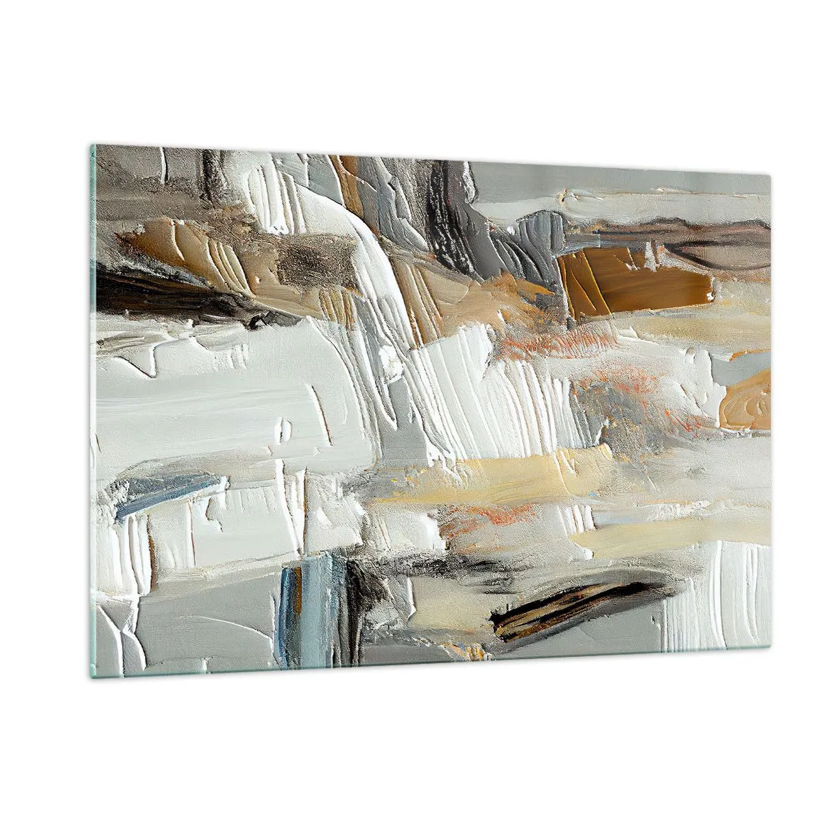 Impression sur verre - Image sur verre - Une composition abstraite aux tons terreux avec une texture distinctive. - 120x80cm - Couches colorées - Décoration murale moderne pour le salon et la chambre ARTTOR