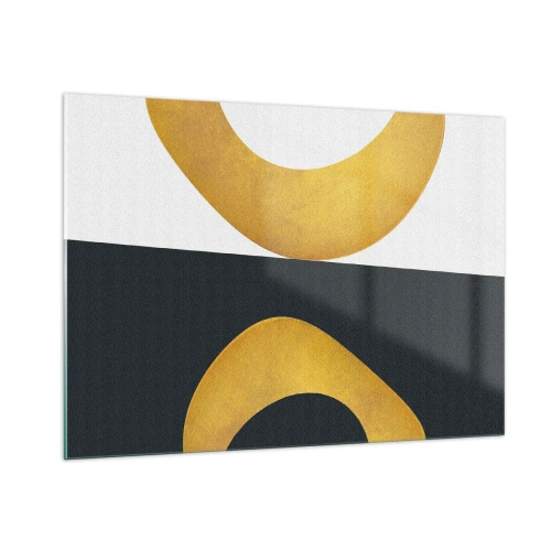 Impression sur verre - Image sur verre - Formes géométriques dorées sur fond blanc et noir - 100x70cm - Avant tout : l’or - Décoration murale moderne pour le salon et la chambre ARTTOR