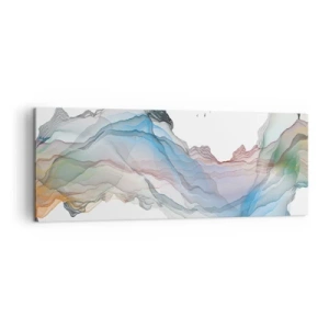 Impression sur toile - Image sur toile - Un paysage subtil avec des montagnes, de l'eau et un bateau - 140x50cm - Vers les montagnes de cristal - Décoration murale moderne pour le salon et la chambre ARTTOR