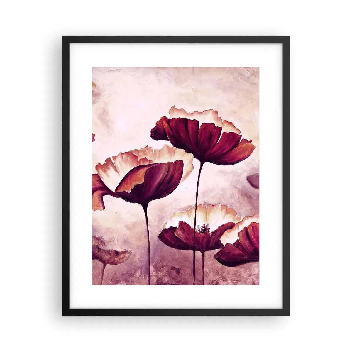 Affiche dans un cadre noir - Poster - Pétale rouge et blanc - 40x50 cm