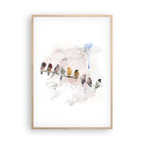 Affiche dans un chêne clair - Poster - Rencontre ailée - 70x100 cm