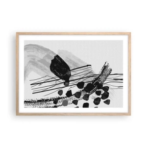 Affiche dans un chêne clair - Poster - Abstraction organique noir et blanc - 70x50 cm