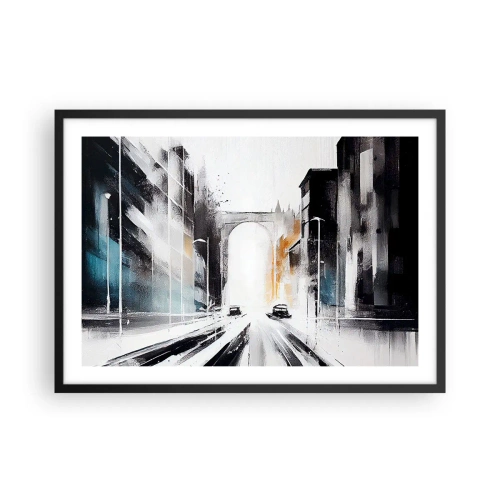 Affiche dans un cadre noir - Poster - Panorama abstrait de la ville avec un pont en arc - 70x50cm - Étude de ville : architecture et mouvement - Décoration murale moderne pour le salon et la chambre ARTTOR
