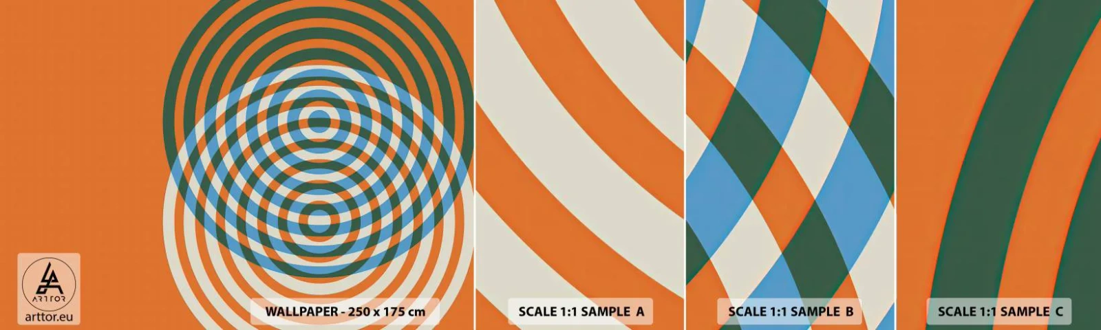 Échantillon de Papier Peint Autocollant Deluxe Sticker - Variation circulaire abstraite - Abstraction, Morceau, Les quartiers - 100x30 cm